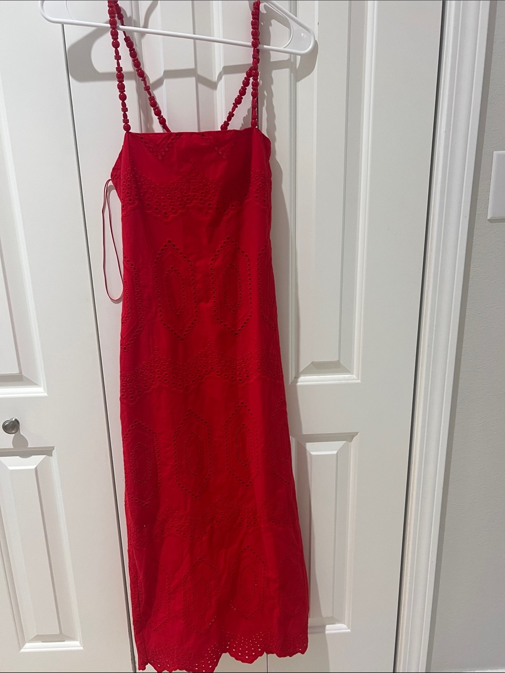 Red Eyelet Maxi Dress with Beaded Straps